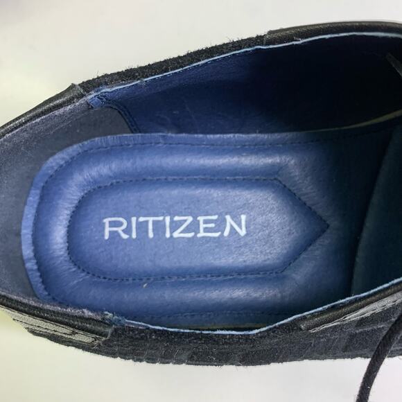 RITIZEN‎ Derby Oxford Dress Shoes Textured Velvet Leather Lace Up Black Plaid - Picture 10 of 11